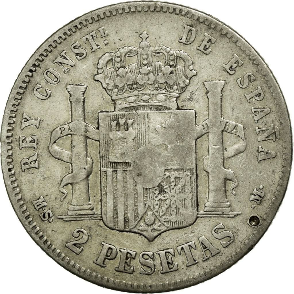 Moneta, Spagna, Alfonso XII, 2 Pesetas, 1882, BB, Argento, KM:678.2