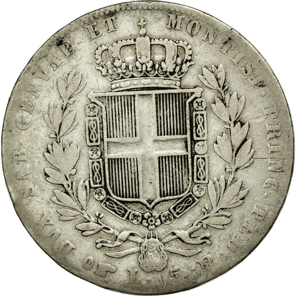 Monnaie, États italiens, SARDINIA, Carlo Alberto, 5 Lire, 1839, Torino, TB