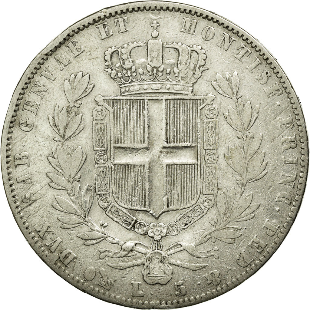 Coin, ITALIAN STATES, SARDINIA, Carlo Alberto, 5 Lire, 1843, VF(30-35), Silver