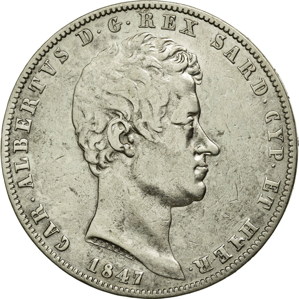 Coin, ITALIAN STATES, SARDINIA, Carlo Alberto, 5 Lire, 1847, Genoa, EF(40-45)
