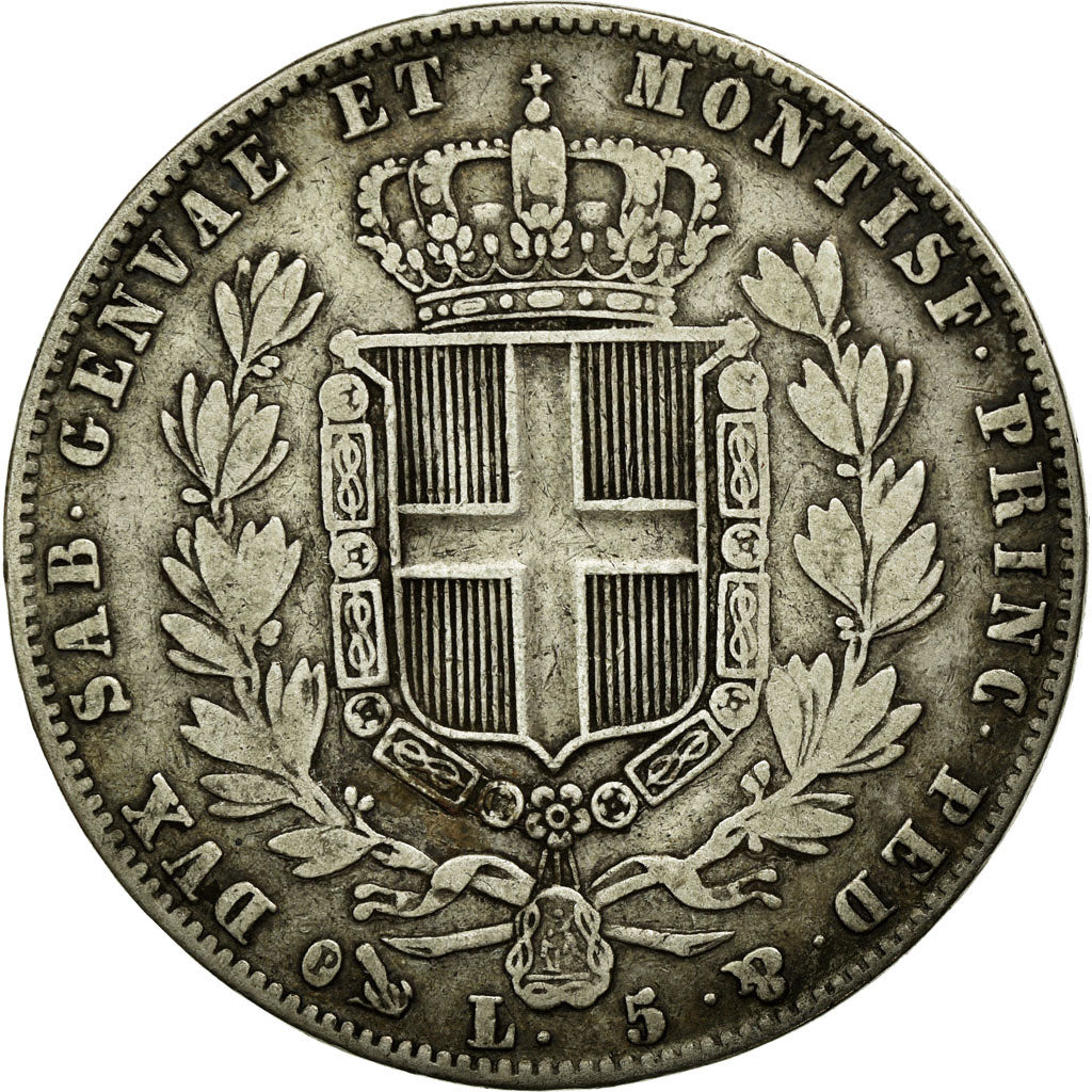 Coin, ITALIAN STATES, SARDINIA, Carlo Alberto, 5 Lire, 1849, Genoa, VF(30-35)