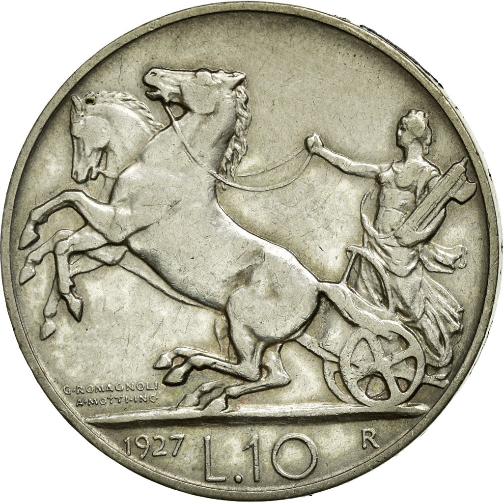 Coin, Italy, Vittorio Emanuele III, 10 Lire, 1927, Rome, AU(50-53), Silver