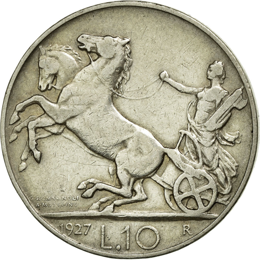 Coin, Italy, Vittorio Emanuele III, 10 Lire, 1927, Rome, EF(40-45), Silver