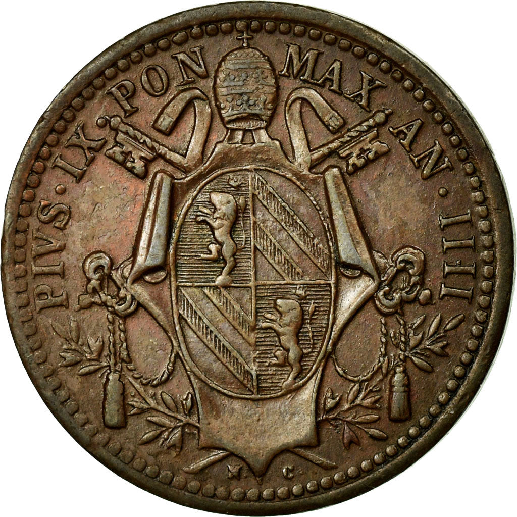 Münze, Italien Staaten, PAPAL STATES, Pius IX, Mezzo (1/2) Baiocco, 1849, Roma