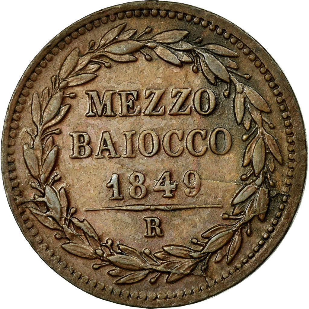 Münze, Italien Staaten, PAPAL STATES, Pius IX, Mezzo (1/2) Baiocco, 1849, Roma