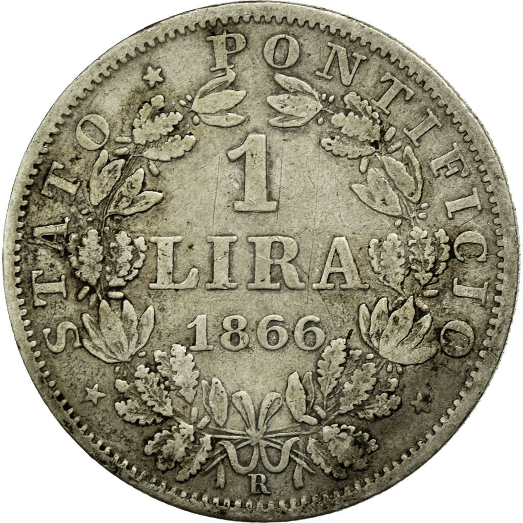 Coin, ITALIAN STATES, PAPAL STATES, Pius IX, Lira, 1866, Roma, EF(40-45)