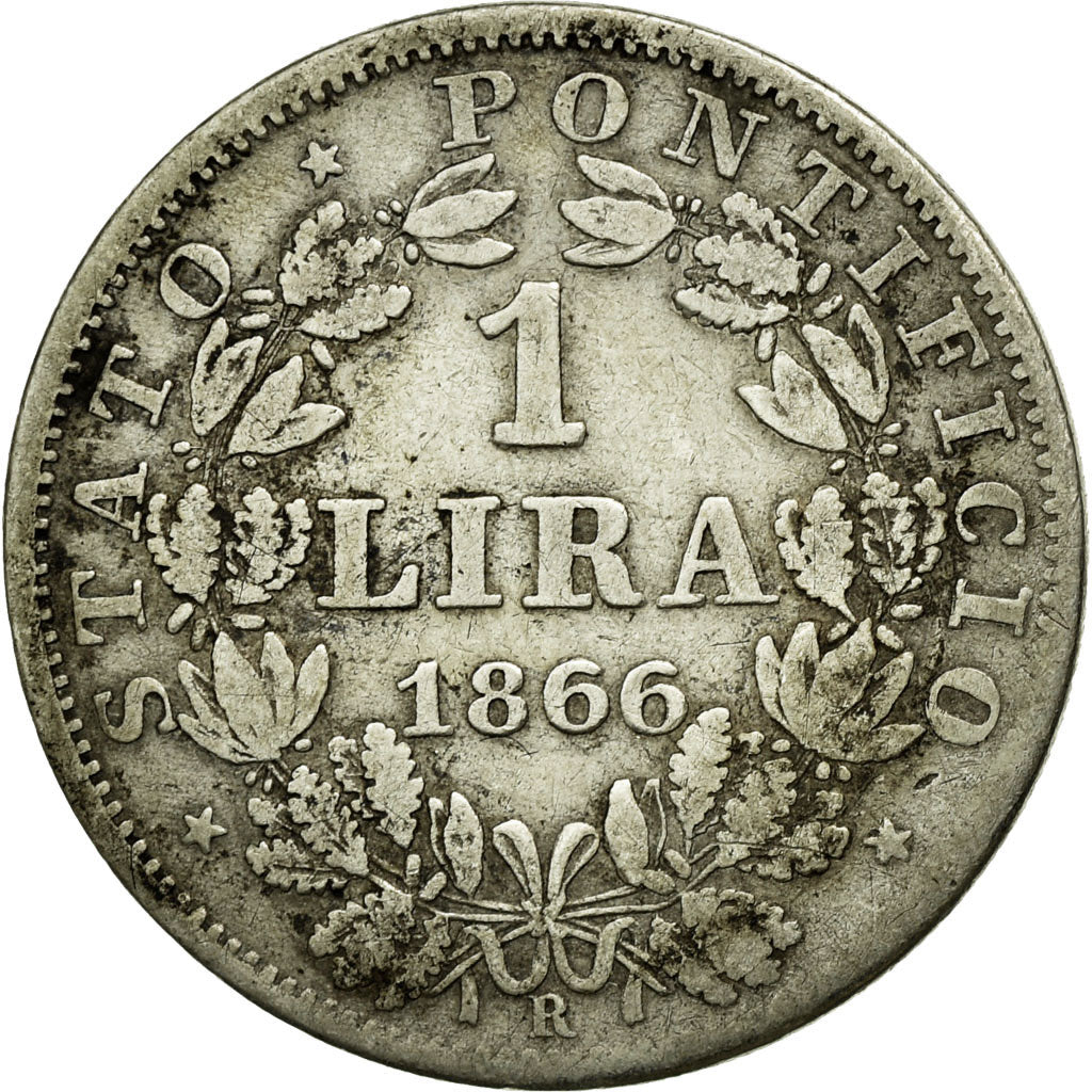Moneta, DEPARTAMENTY WŁOSKIE, PAPAL STATES, Pius IX, Lira, 1866, Roma