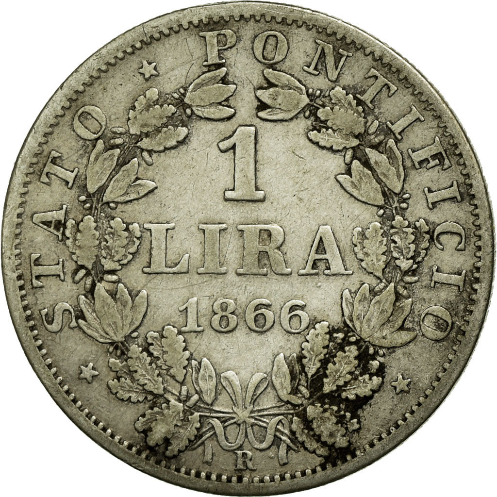 Coin, ITALIAN STATES, PAPAL STATES, Pius IX, Lira, 1866, Roma, VF(30-35)