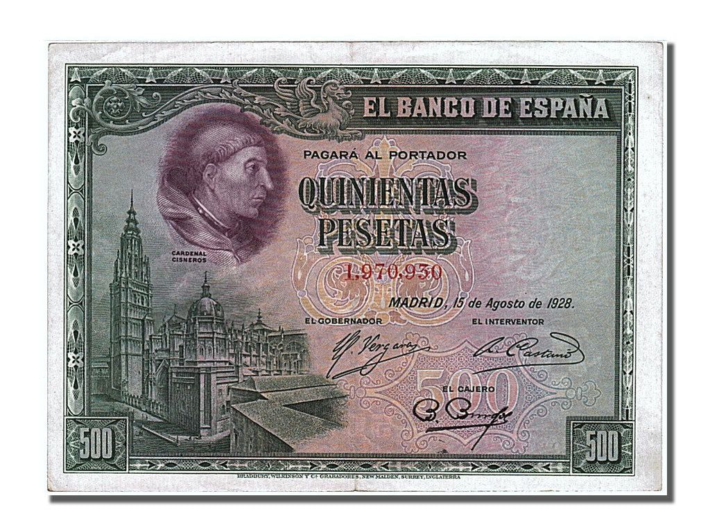 Banknote, Spain, 500 Pesetas, 1928, 1928-08-15, UNC(60-62)