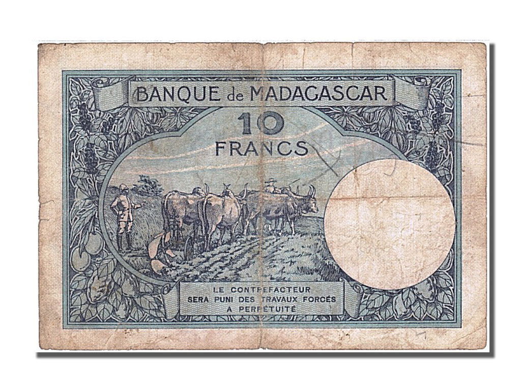 Billet, Madagascar, 10 Francs, 1930, TB+