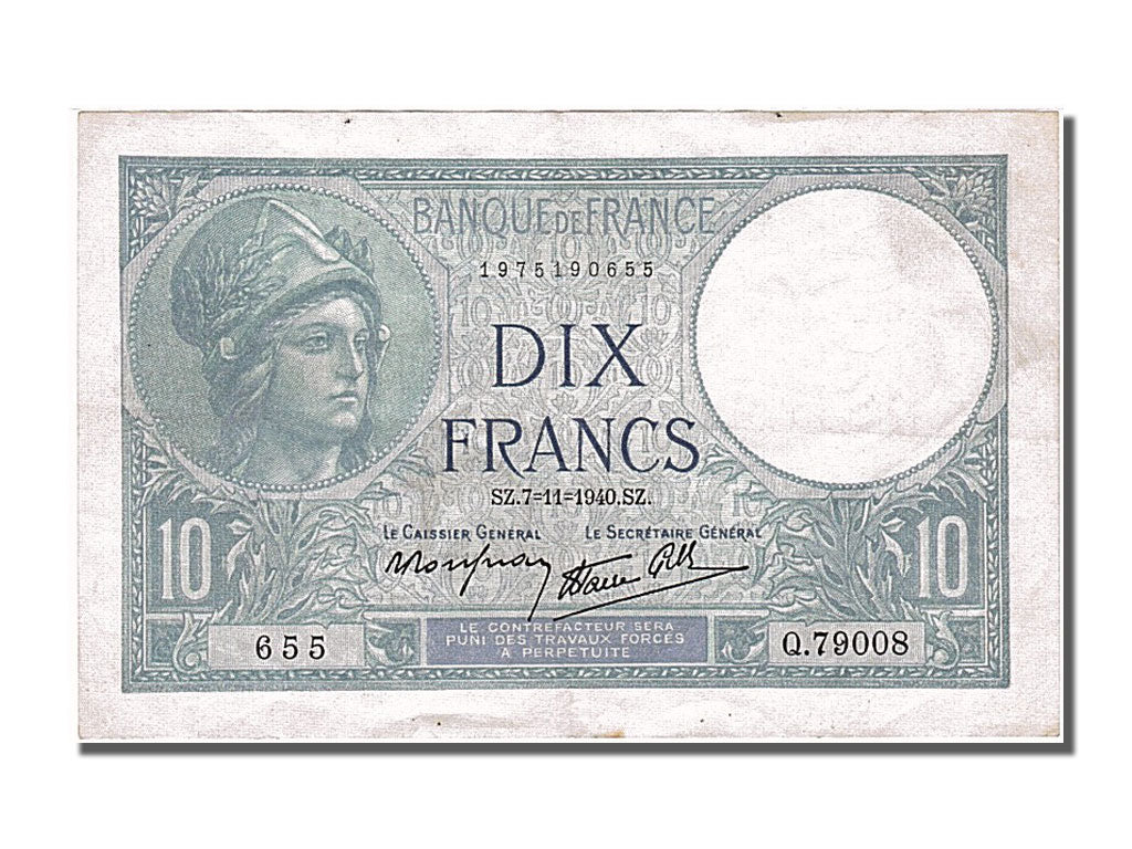 Banknote, France, 10 Francs, 10 F 1916-1942 ''Minerve'', 1940, 1940-11-07