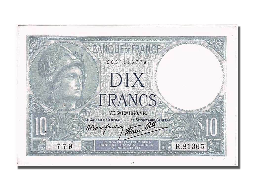 Banknote, France, 10 Francs, 10 F 1916-1942 ''Minerve'', 1940, 1940-12-05
