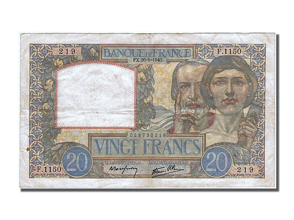 Billete, Francia, 20 Francs, 20 F 1939-1942 ''Science et Travail'', 1940