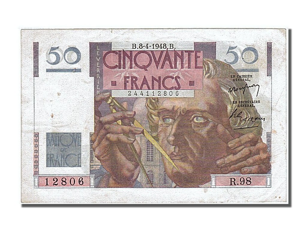 Banknote, France, 50 Francs, 50 F 1946-1951 ''Le Verrier'', 1948, 1948-04-08