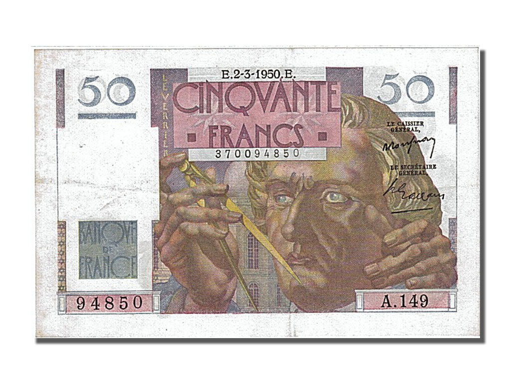 Banknote, France, 50 Francs, 50 F 1946-1951 ''Le Verrier'', 1950, 1950-03-02