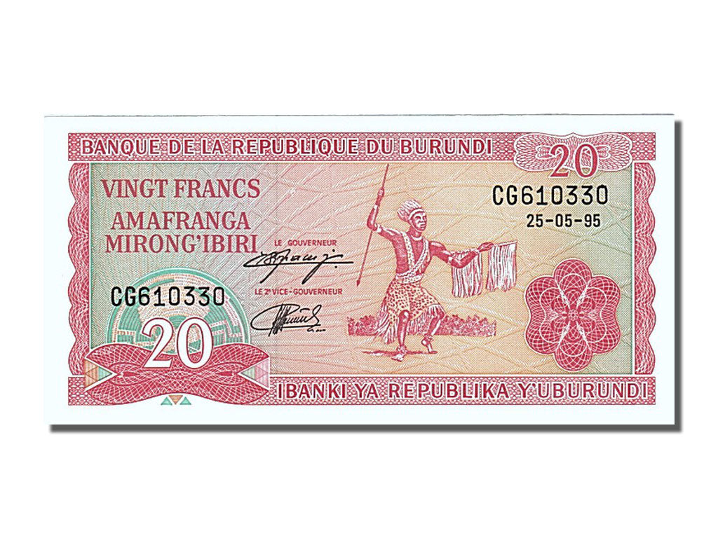 Banknote, Burundi, 20 Francs, 1995, 1995-05-25, UNC(65-70)