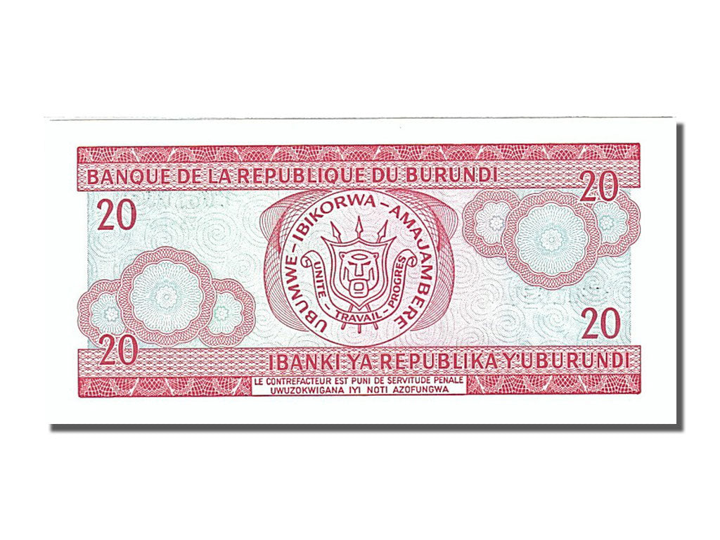 Banknote, Burundi, 20 Francs, 1995, 1995-05-25, UNC(65-70)