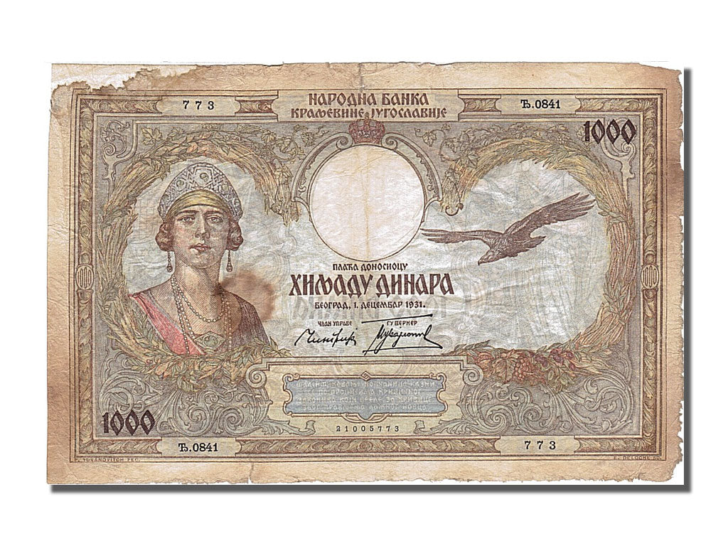 Billet, Yougoslavie, 1000 Dinara, 1931, 1931-12-01, TB