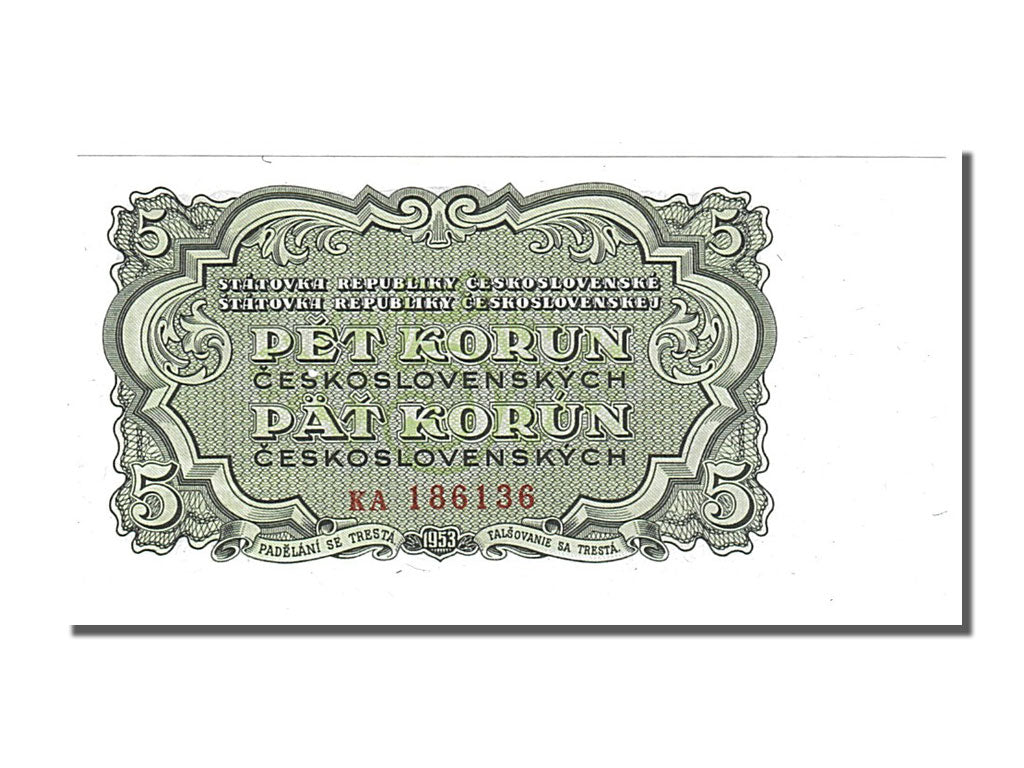Banconote, Cecoslovacchia, 5 Korun, 1953, FDS