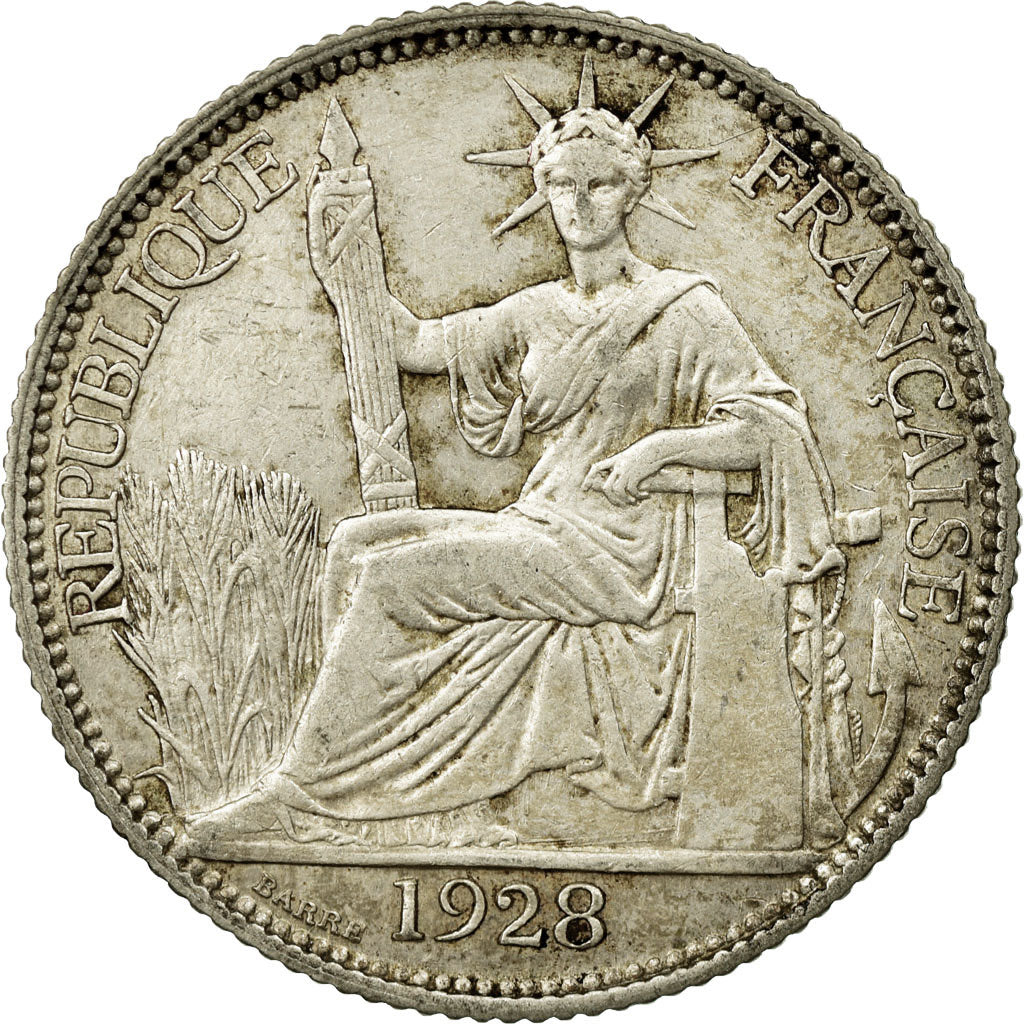 French Indochina, 20 Cents, 1928, Paris, Silver, EF(40-45), Lecompte:228