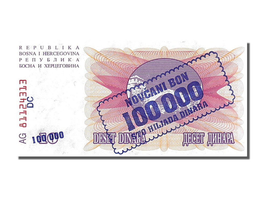 Banknot, Bośnia-Hercegowina, 100,000 Dinara, 1992, 1992-07-01, UNC(65-70)