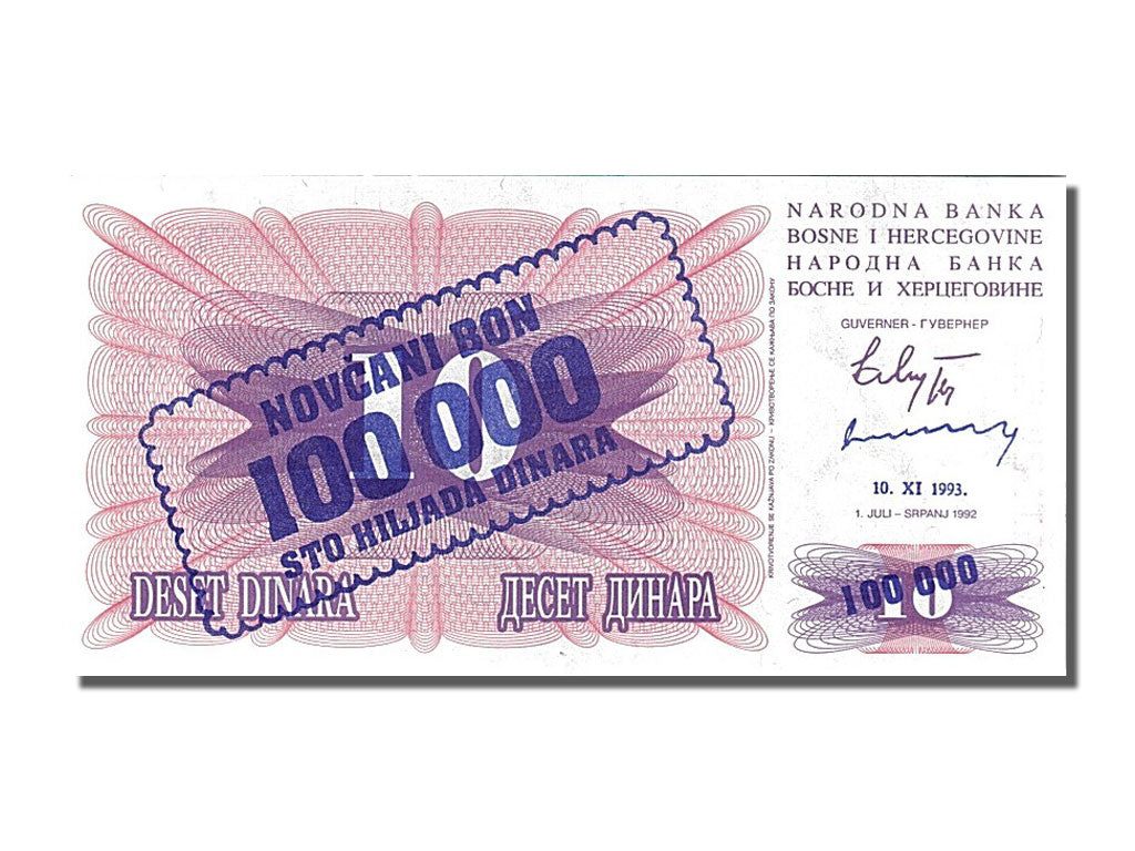 Banknot, Bośnia-Hercegowina, 100,000 Dinara, 1992, 1992-07-01, UNC(65-70)