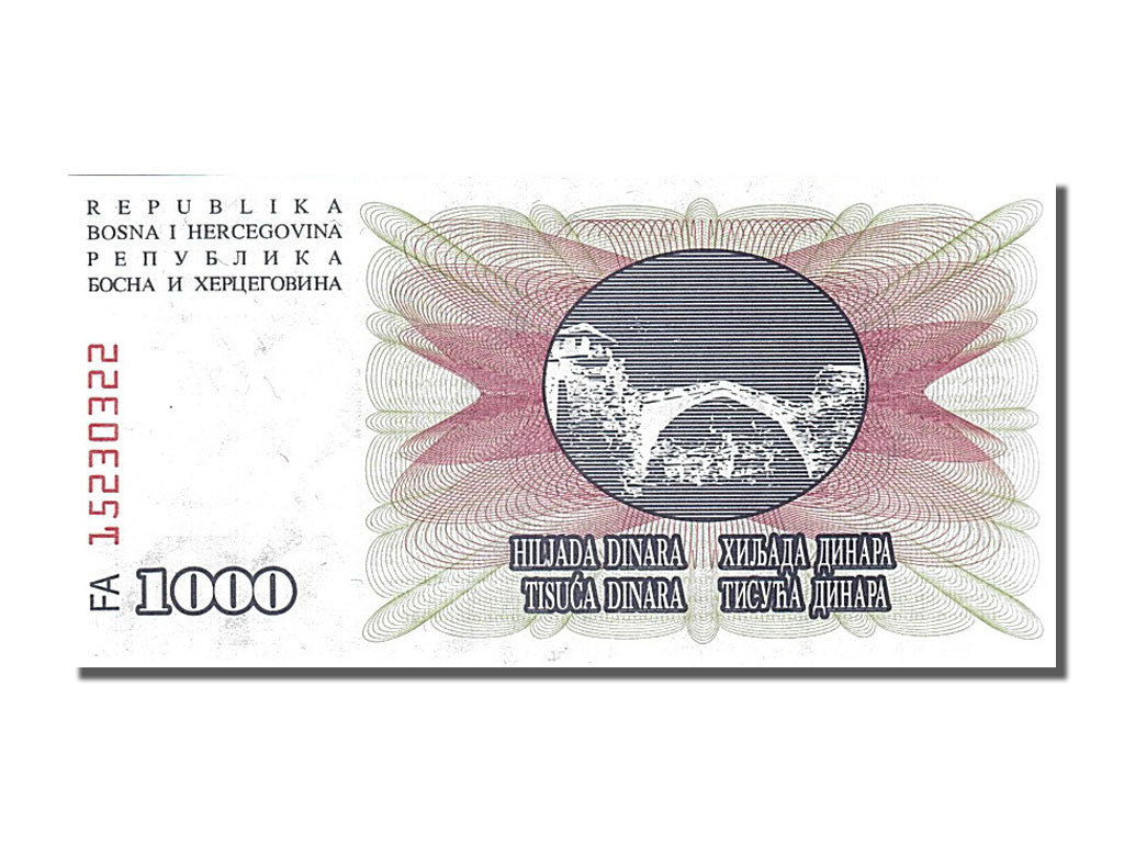Banknote, Bosnia - Herzegovina, 1000 Dinara, 1992, 1992-07-01, UNC(65-70)