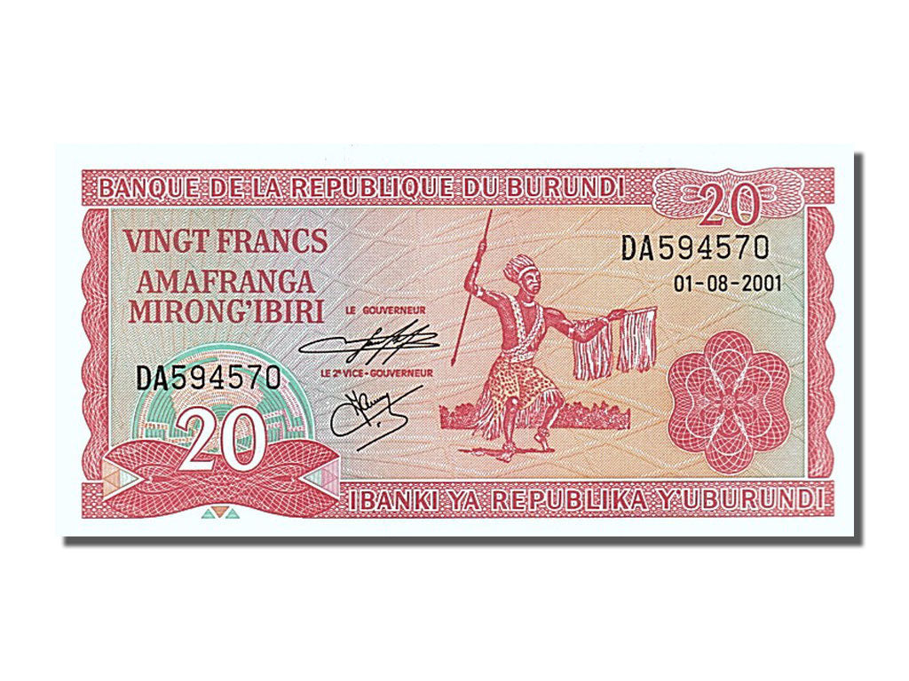 Banknote, Burundi, 20 Francs, 2001, 2001-08-01, UNC(65-70)