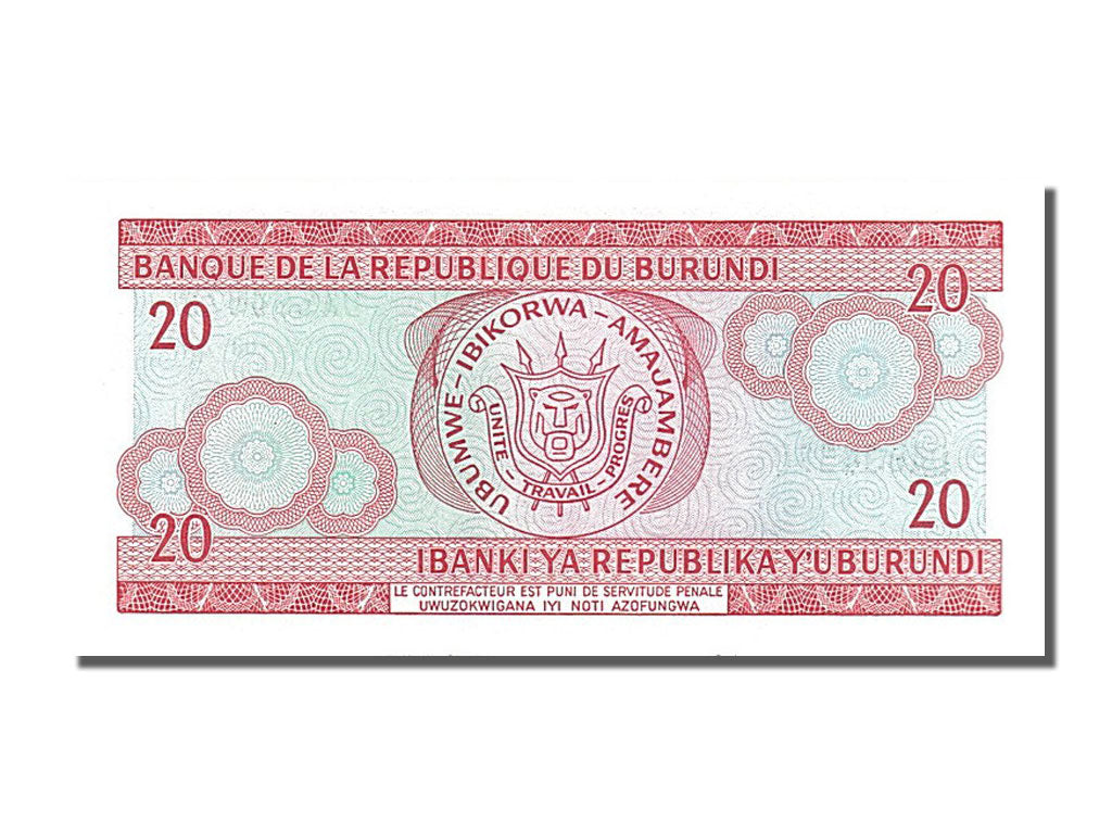 Banknote, Burundi, 20 Francs, 2001, 2001-08-01, UNC(65-70)