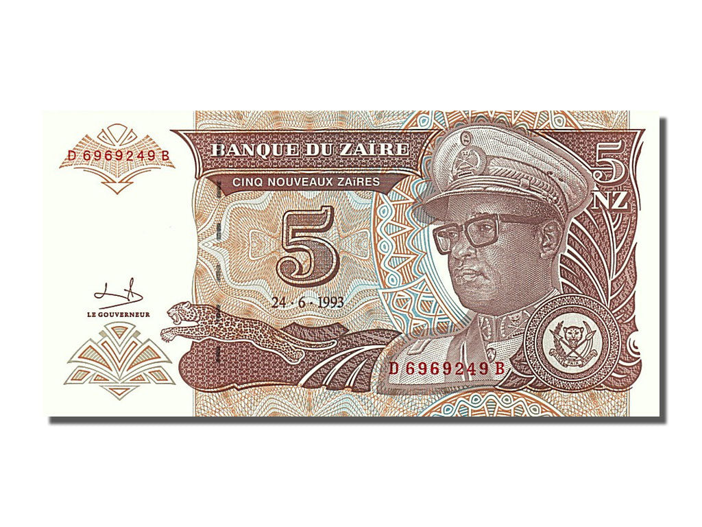 Banknote, Zaire, 5 Nouveaux Zaïres, 1993, 1993-06-24, UNC(65-70)