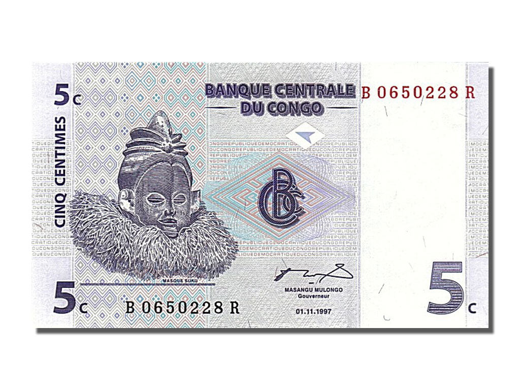 Banknote, Congo Democratic Republic, 5 Centimes, 1997, 1997-11-01, UNC(65-70)
