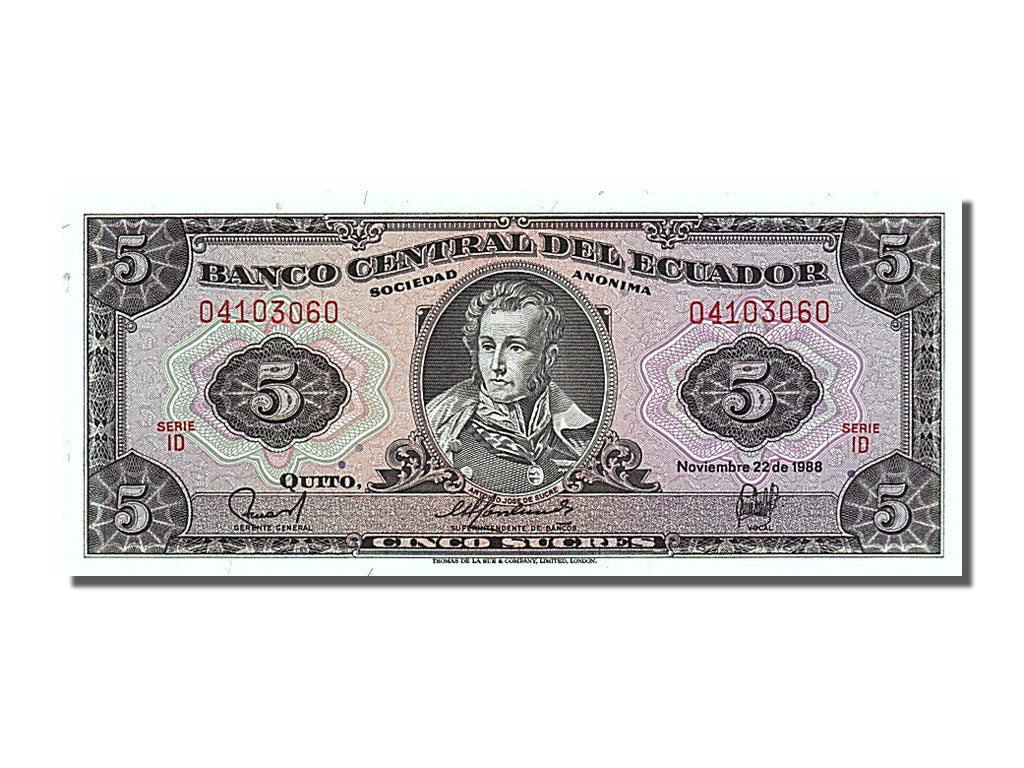 Banknote, Ecuador, 5 Sucres, 1988, 1988-11-22, UNC(65-70)