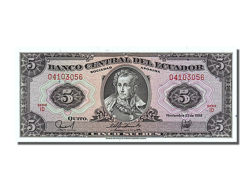 Banknote, Ecuador, 5 Sucres, 1988, 1988-11-22, UNC(65-70)