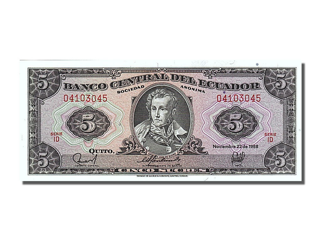 Banknote, Ecuador, 5 Sucres, 1988, 1988-11-22, UNC(65-70)