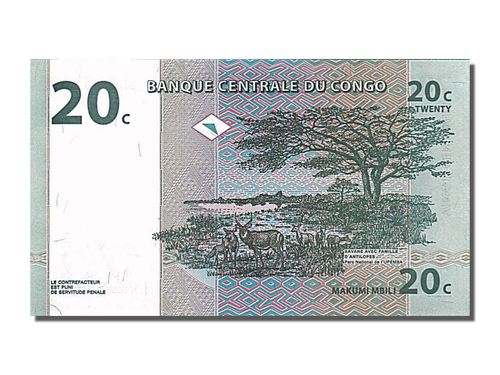 Biljet, Democratische Republiek Congo, 20 Centimes, 1997, 1997-11-01, NIEUW