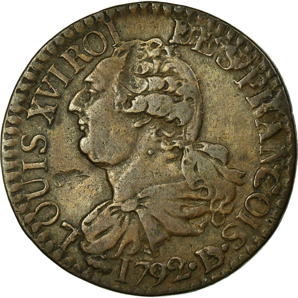 Francia, 3 Deniers, Liard, 3 deniers françois, 1792, Lyon, Bronce, MBC