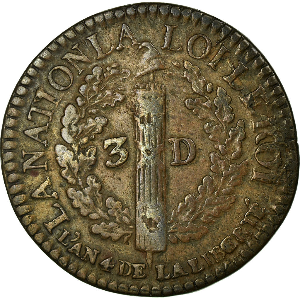 Francia, 3 Deniers, Liard, 3 deniers françois, 1792, Lyon, Bronce, MBC