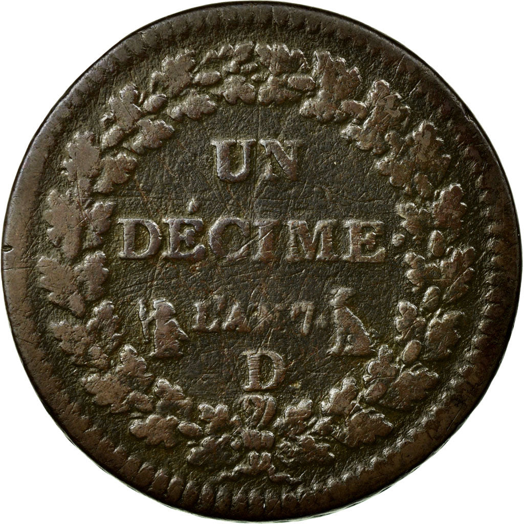 Frankrijk, Decime, Dupré, 1798, Lyon, Bronzen, ZG+, Gadoury:187