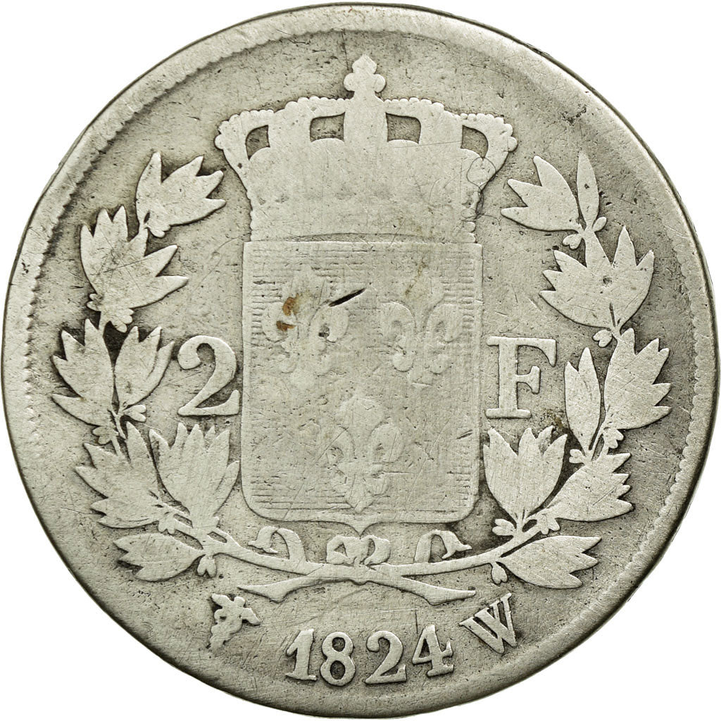 France, 2 Francs, Louis XVIII, 1824, Lille, Silver, F(12-15), Gadoury:513