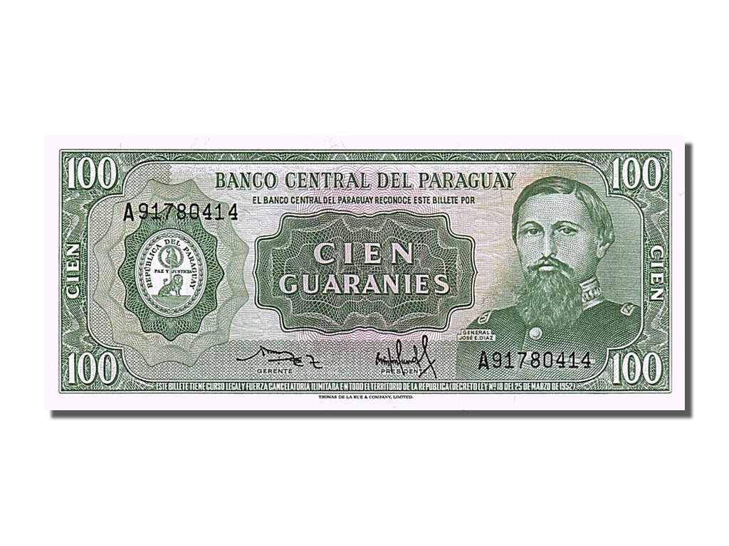 Banknote, Paraguay, 100 Guaranies, 1952, UNC(65-70)