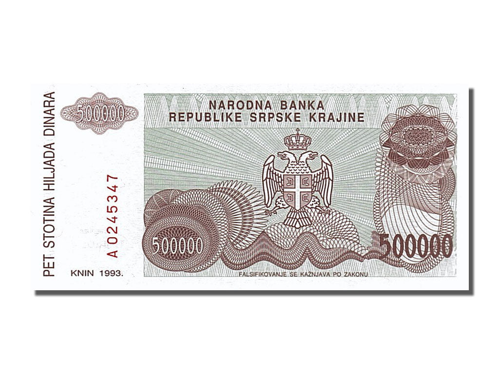Billet, Croatie, 500,000 Dinara, 1993, NEUF