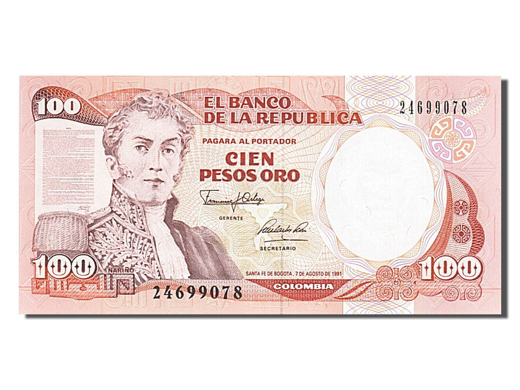 Banknote, Colombia, 100 Pesos Oro, 1991, 1991-08-07, UNC(65-70)
