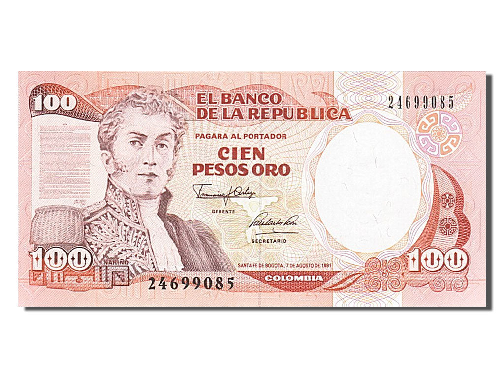Banknote, Colombia, 100 Pesos Oro, 1991, 1991-08-07, UNC(65-70)