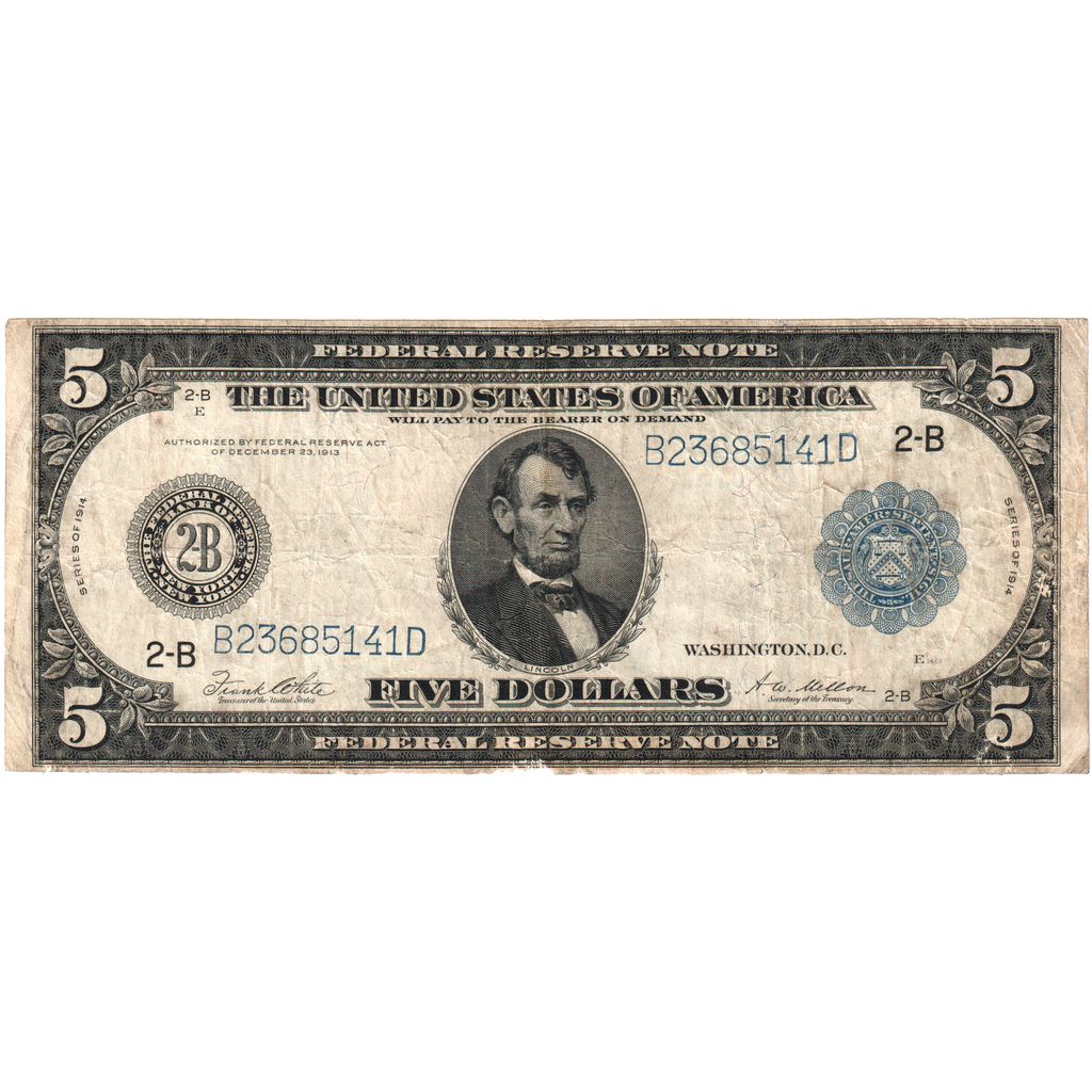 Estados Unidos da América, 5 Dollars, 1914, Lincoln, VF(20-25)