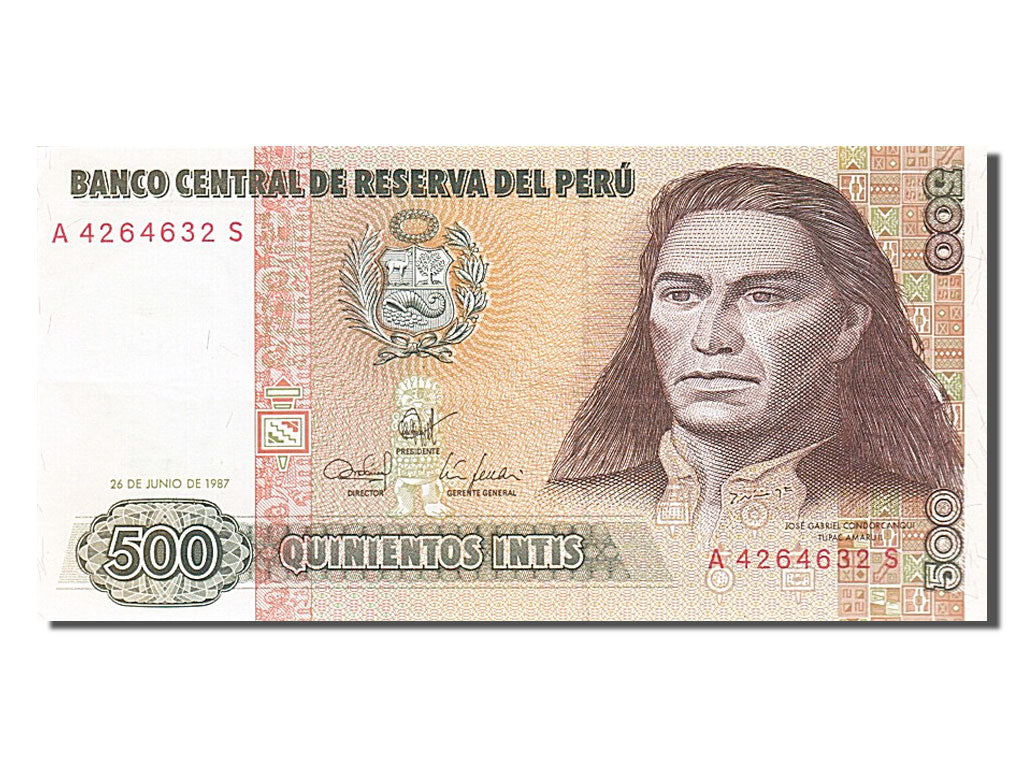 Banknote, Peru, 500 Intis, 1987, 1987-06-26, AU(55-58)