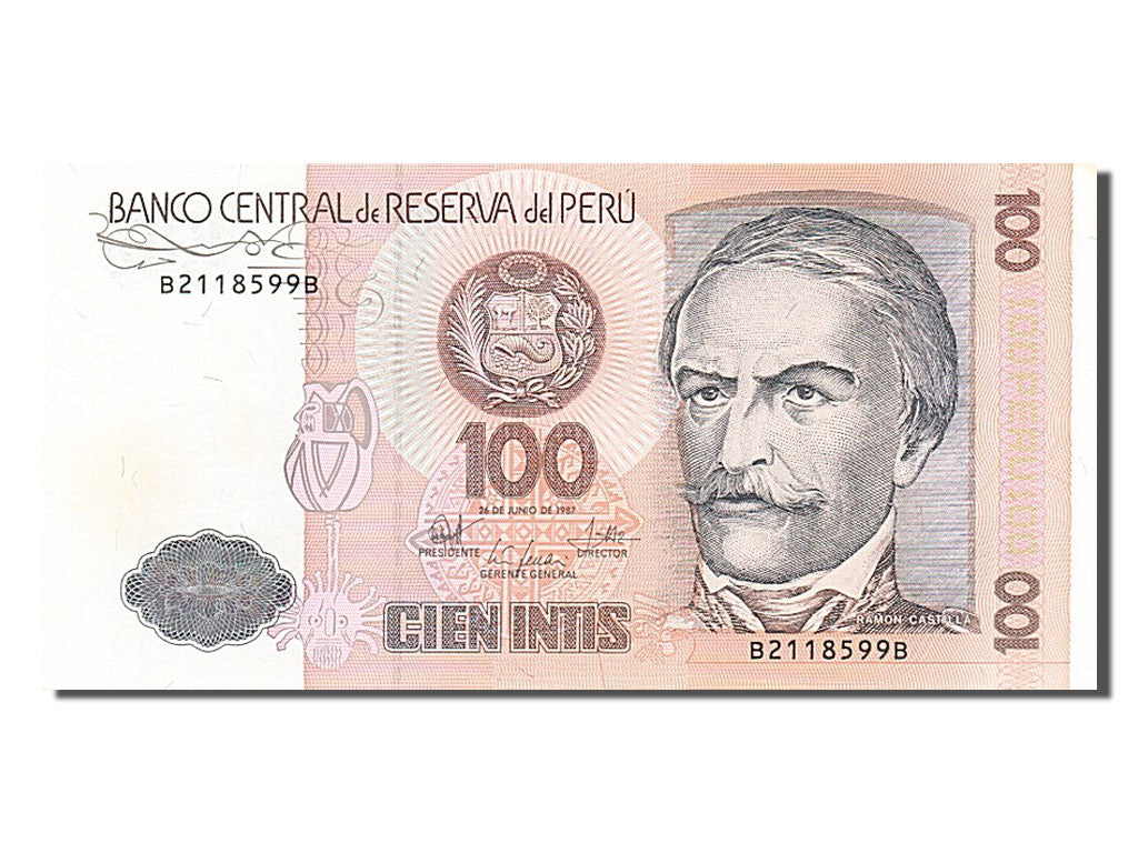 Biljet, Peru, 100 Intis, 1987, 1987-06-26, SUP