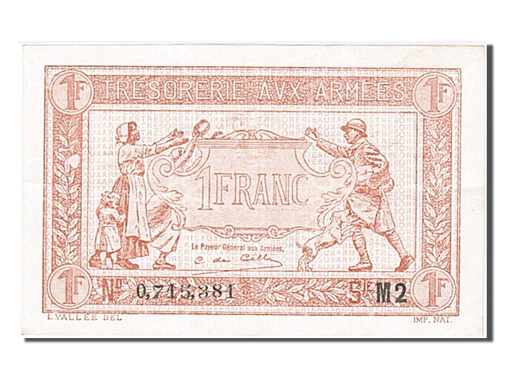 Banknote, France, 1 Franc, 1917-1919 Army Treasury, 1919, AU(55-58), Fayette:VF