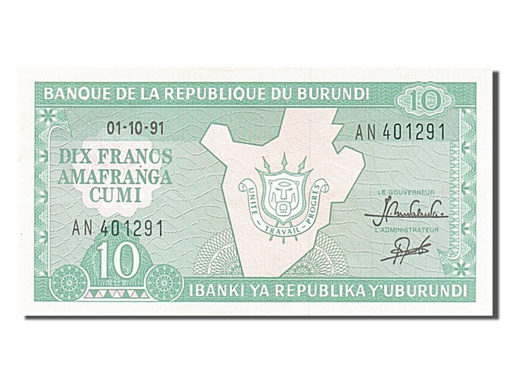 Billete, 10 Francs, 1991, Burundi, 1991-10-01, EBC