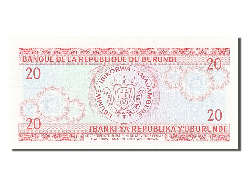 Banknote, Burundi, 20 Francs, 1991, 1991-10-01, UNC(63)