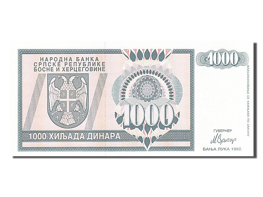 Banknote, Bosnia - Herzegovina, 1000 Dinara, 1992, UNC(65-70)